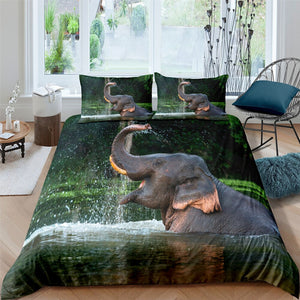 Elephant Bath 3 Pcs Quilted Comforter Set - Beddingify