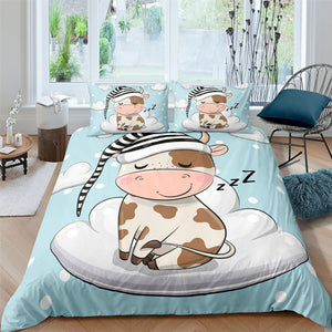 Snoozing Cow 3 Pcs Quilted Comforter Set - Beddingify