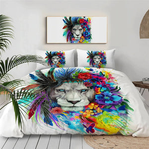 Flower Tribal Lion By Pixie Cold Art Bedding Set - Beddingify