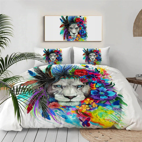Image of Flower Tribal Lion By Pixie Cold Art Bedding Set - Beddingify