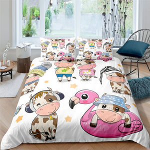 Cute Cartooned Cow 3 Pcs Quilted Comforter Set - Beddingify
