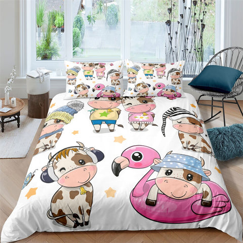 Image of Cute Cartooned Cow 3 Pcs Quilted Comforter Set - Beddingify
