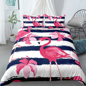 Flamingo On Stripes Bedding Set - Beddingify