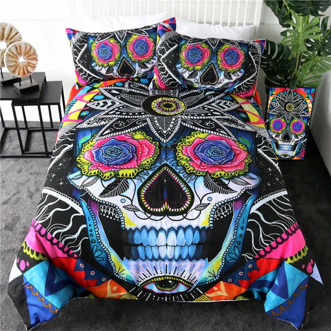 Image of Floral Skull By Pixie Cold Art Bedding Set