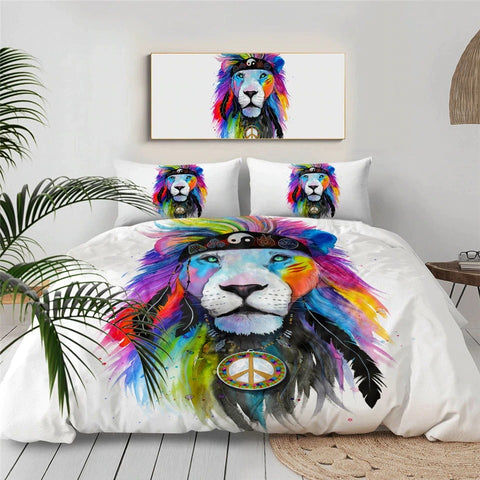 Image of Yin Yang Peace Sign Lion By Pixie Cold Art Bedding Set - Beddingify
