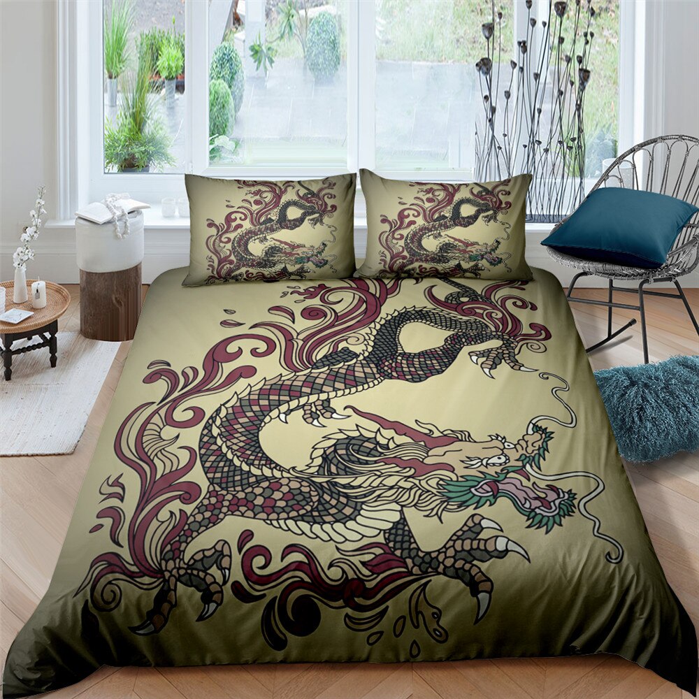 Ancient Oriental Dragon 3 Pcs Quilted Comforter Set - Beddingify