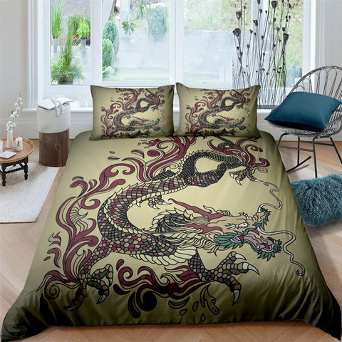 Image of Ancient Oriental Dragon 3 Pcs Quilted Comforter Set - Beddingify