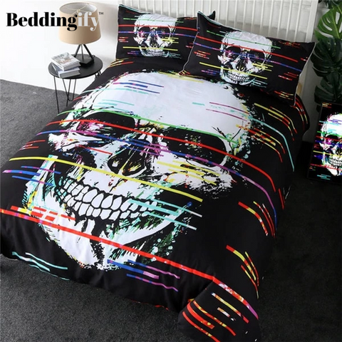 Image of Colorful Lines Skull Comforter Set - Beddingify