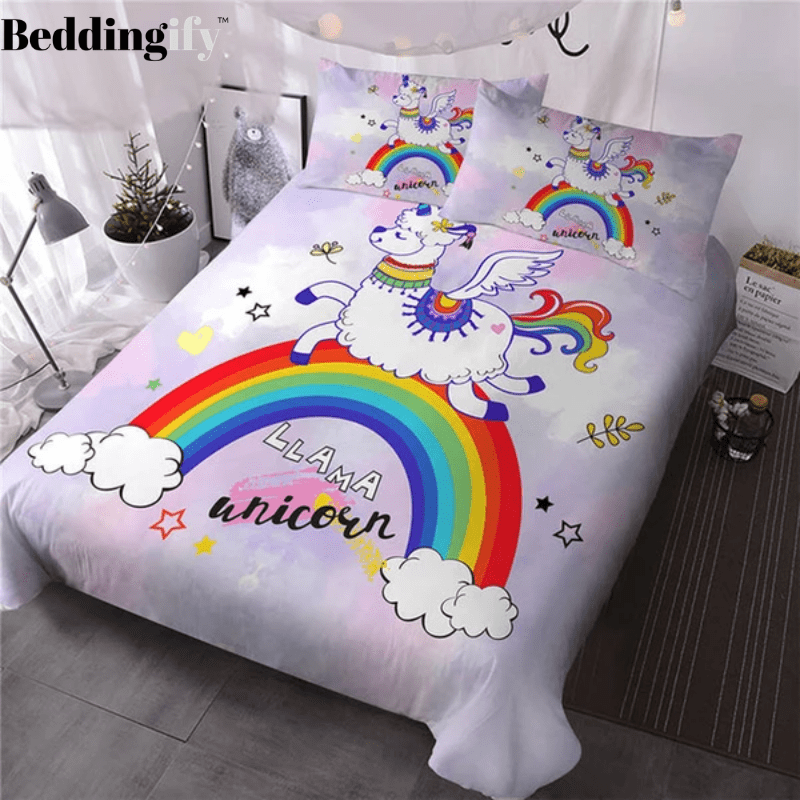 Rainbow Llama Comforter Set - Beddingify