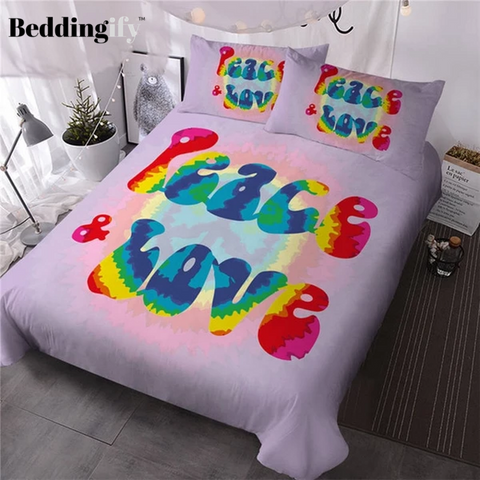 Image of Peace and Love Rainbow Comforter Set - Beddingify