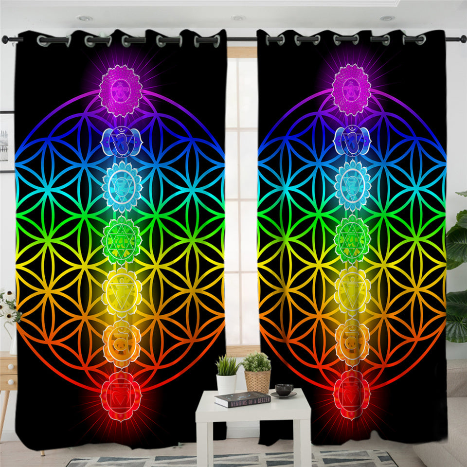 Colored Totems Black 2 Panel Curtains