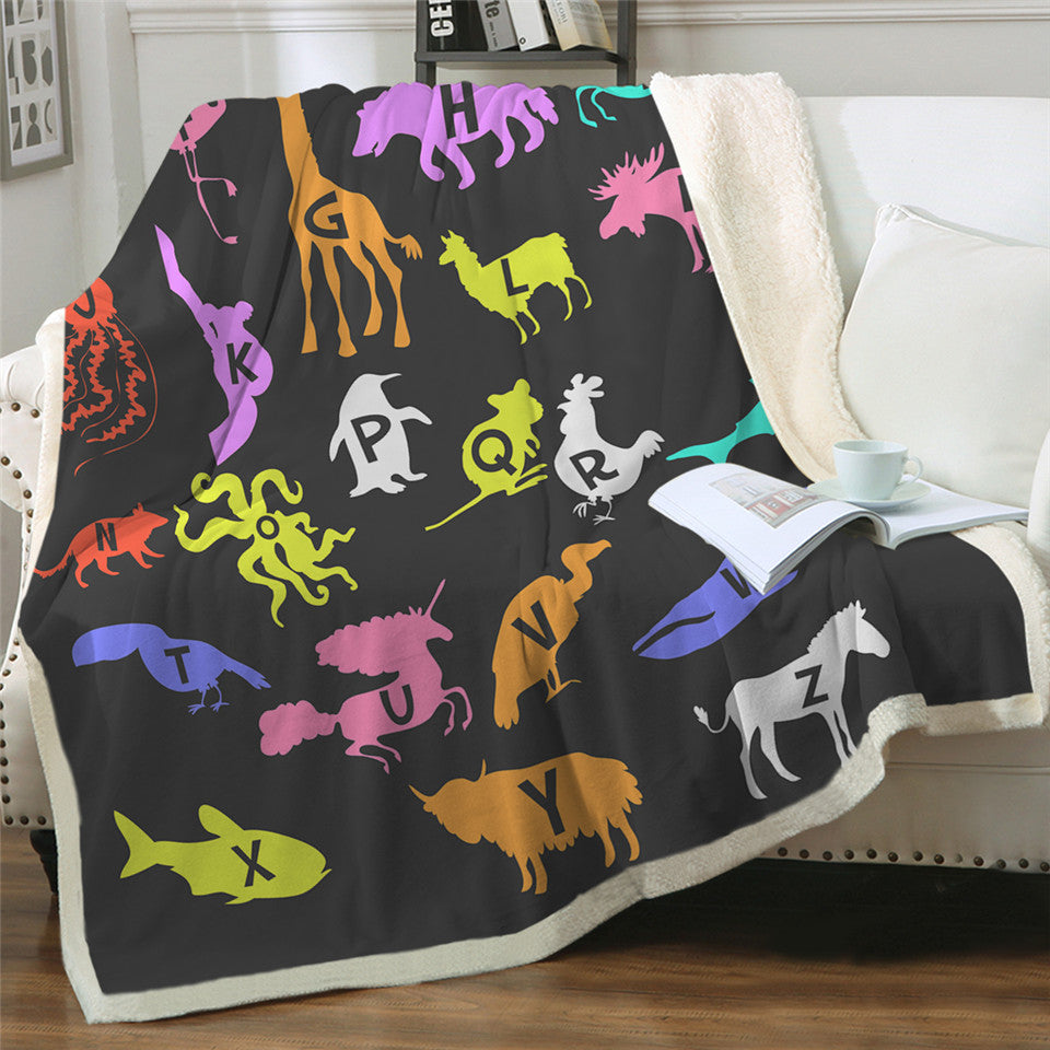 Kid Animal Alphabet Sherpa Fleece Blanket