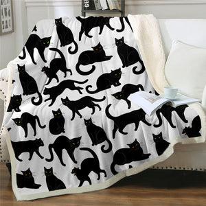 Black Cats Sherpa Fleece Blanket - Beddingify
