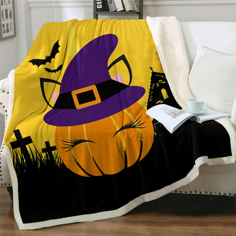 Image of Halloween Pumpkin Themed Sherpa Fleece Blanket