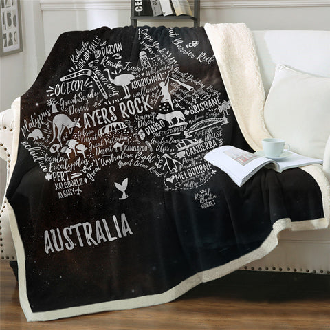 Image of Black Australia Map Sherpa Fleece Blanket