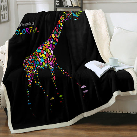 Image of Colorful Giraffe Sherpa Fleece Blanket