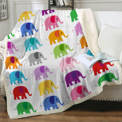 Image of Colorful Elephants Sherpa Fleece Blanket