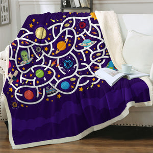 Cartoon Kid Space Sherpa Fleece Blanket