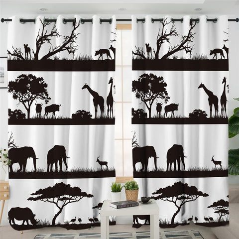 Image of Savannah Themed B&W 2 Panel Curtains