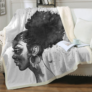 Black Girl Portrail Sherpa Fleece Blanket