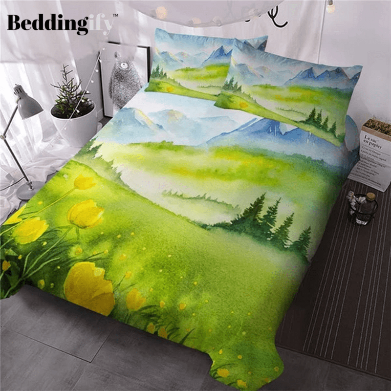 Spring Mountain Art Landscape Bedding Set - Beddingify
