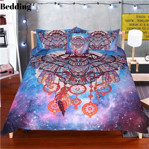 Image of Owl Dream Catcher with Feathers Bedding Set - Beddingify