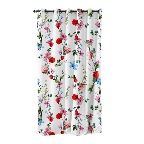 Image of Red Flower Leave White 2 Panel Curtains