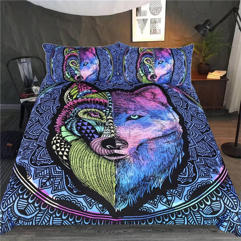Image of Colorful Wolf Bedding Set - Beddingify