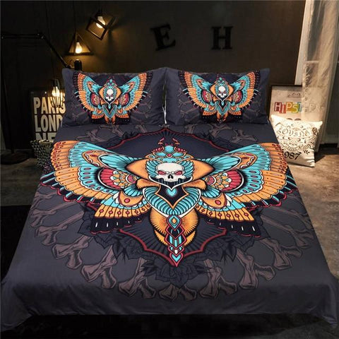 Image of Moth Gothic Skull Comforter Set - Beddingify