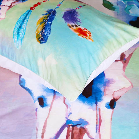 Image of Watercolor Skull Feathers Comforter Set - Beddingify