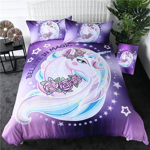 Cartoon Unicorn Floral Bedding Set - Beddingify