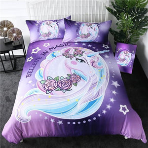 Cartoon Unicorn Floral Comforter Set - Beddingify