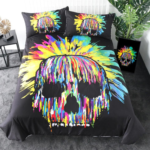 Image of Colorful Skull Comforter Set - Beddingify