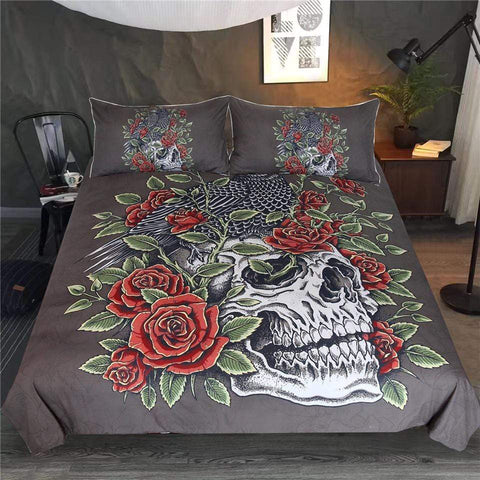 Image of Roses Skull Comforter Set - Beddingify