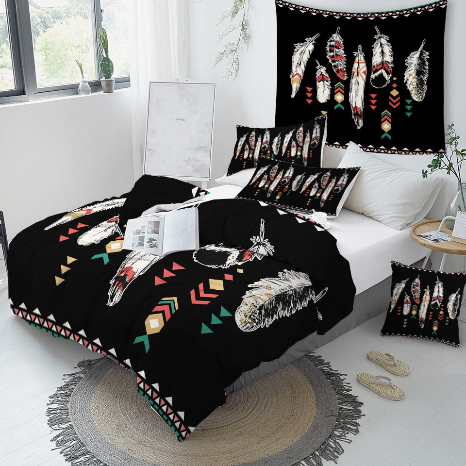 Ethnic Feathers Bohemian Bedding Set - Beddingify