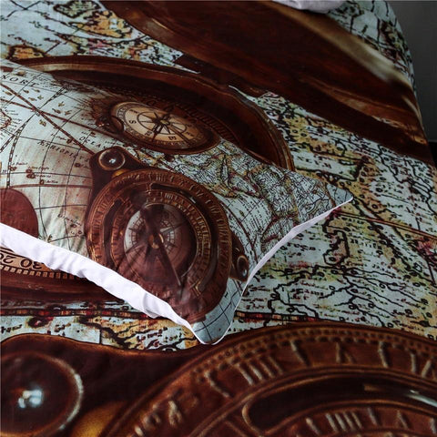 Image of Compass World Map Comforter Set - Beddingify