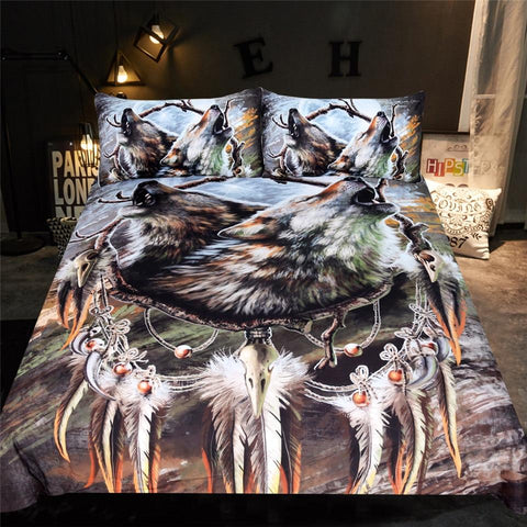 Image of Howling Wolves Dreamcatcher Comforter Set - Beddingify