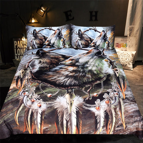 Image of Howling Wolves Dreamcatcher Bedding Set - Beddingify