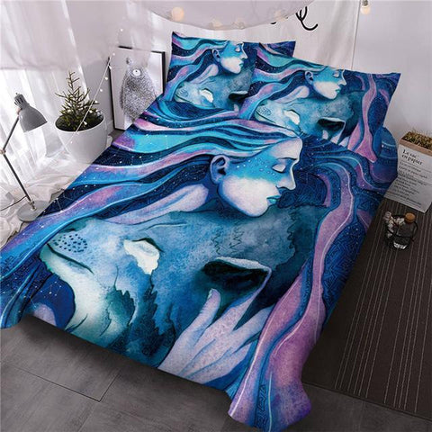 Image of Girl Hugging Wolf Comforter Set - Beddingify