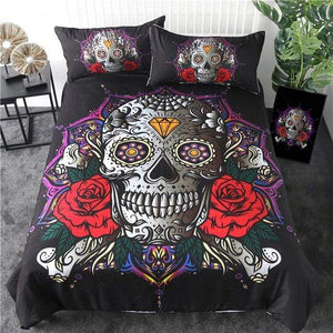 Red Rose Skull Comforter Set - Beddingify