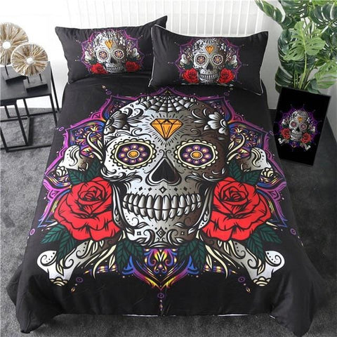 Image of Red Rose Skull Bedding Set - Beddingify
