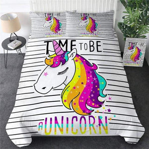 Rainbow Stripes Unicorn Comforter Sets - Beddingify