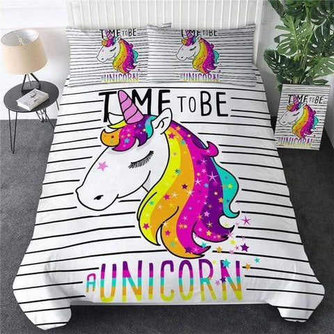 Image of Rainbow Stripes Unicorn Comforter Sets - Beddingify