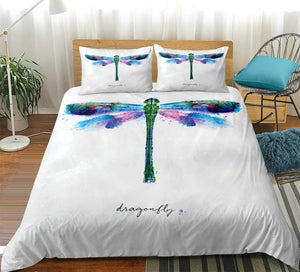 3D Dragonfly White Bedding Set - Beddingify