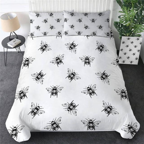 Image of Black White Bee Comforter Set - Beddingify