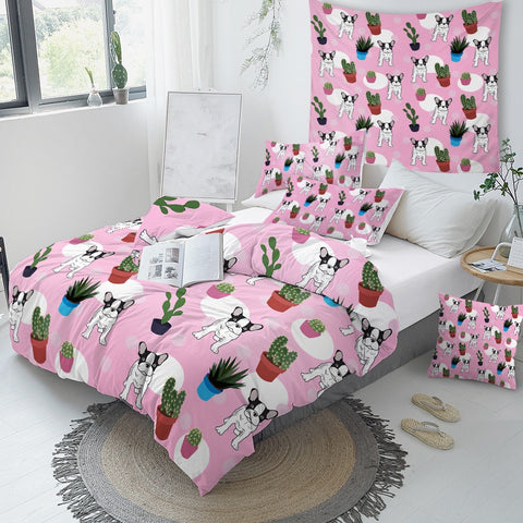 Image of Bulldog Pink Dots Bedding Set - Beddingify