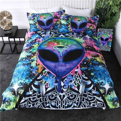 Image of Trippy Watercolor Alien Comforter Set - Beddingify