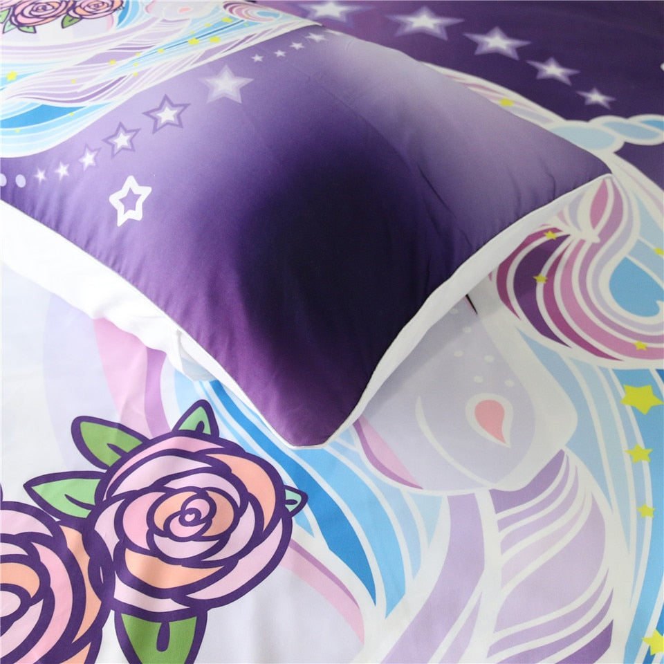 Cartoon Unicorn Floral Bedding Set - Beddingify