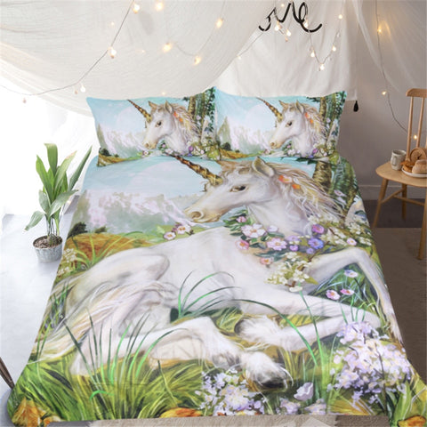 Image of Watercolor Floral Unicorn Bedding Set - Beddingify