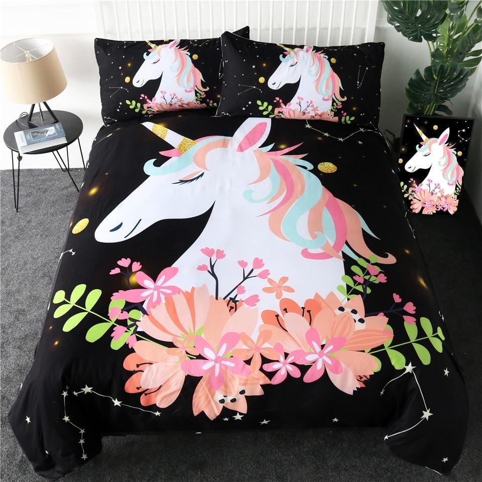 Pink Flower Unicorn Bedding Set - Beddingify
